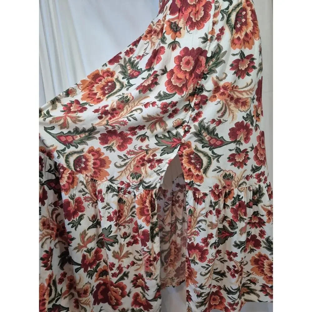 Abercrombie And Fitch Linen Blend Orange Green Floral Maxi Dress Small